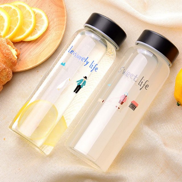 Korean Style Transparent Glass Water Bottle